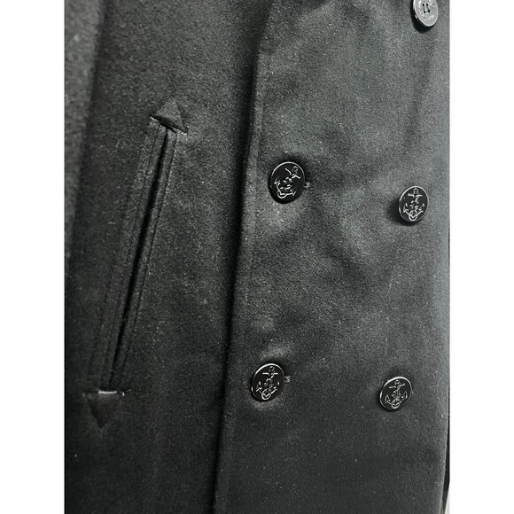 Defense Logistics Military Double Breasted Black Wool Heavy Peacoat 44XL Pockets - Picture 6 of 9